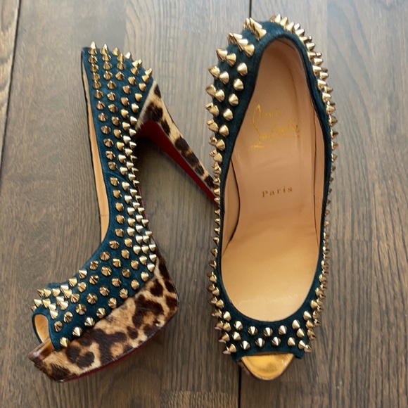 Christian Louboutin Leopard and Black Studded Heels - Picture 7 of 13